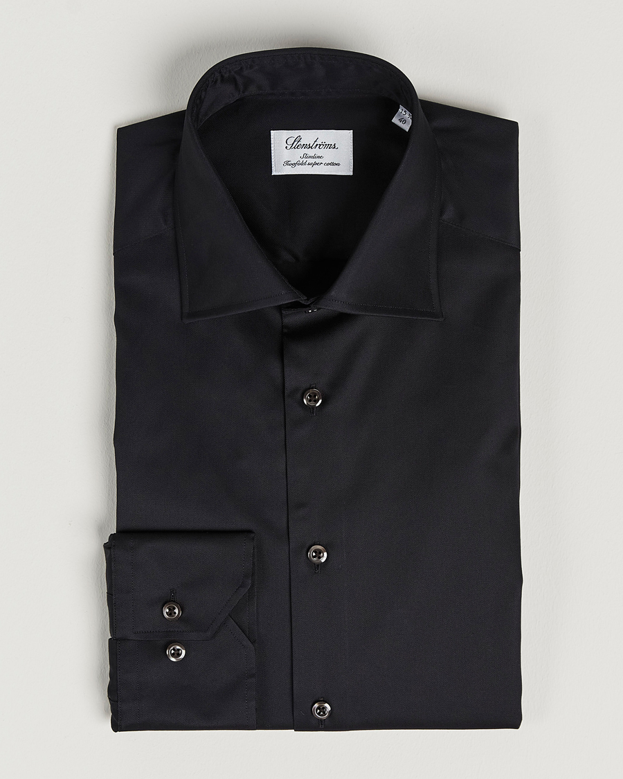 Uomini | Camicie | Stenströms | Slimline Cut Away Shirt Black