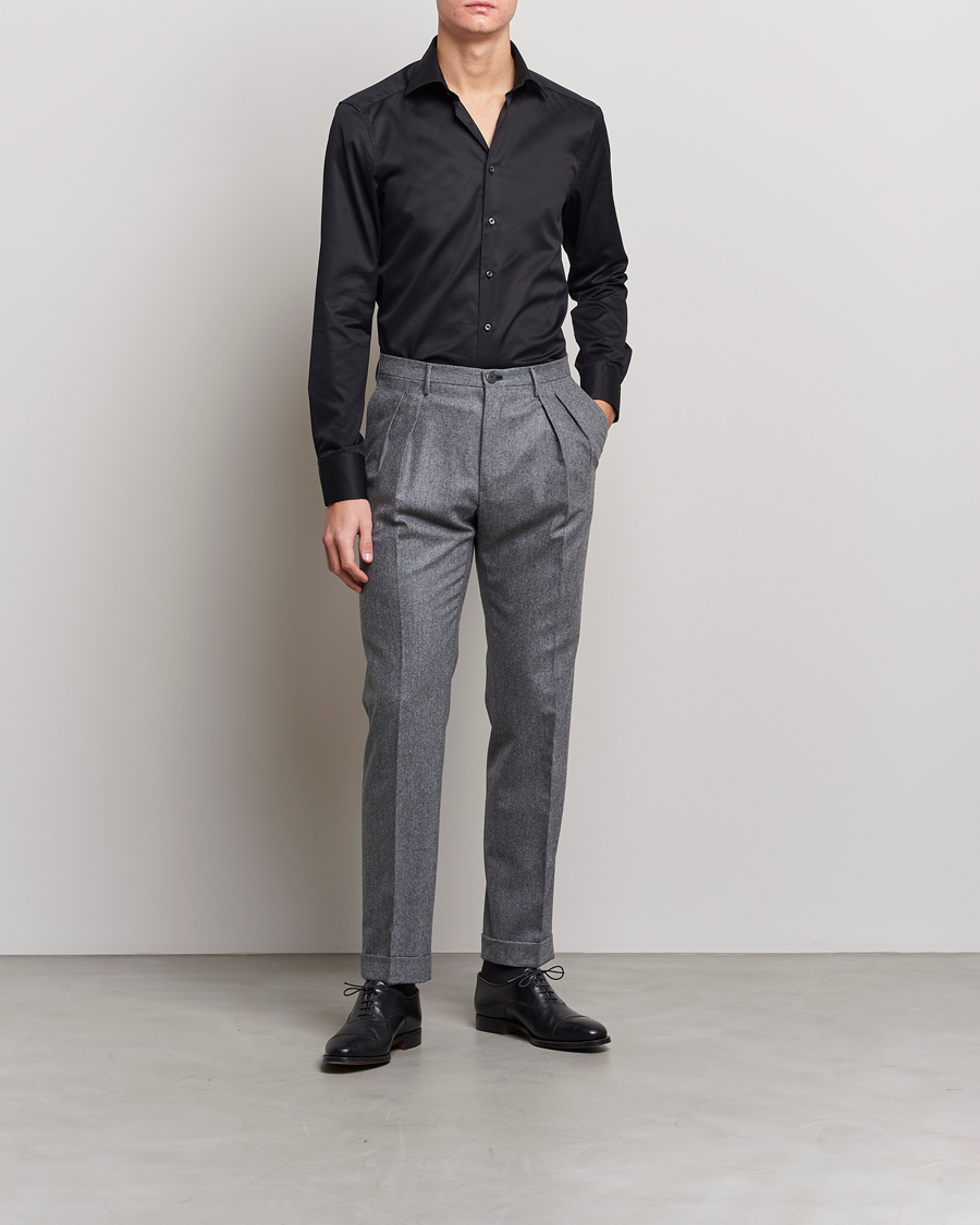 Uomini | Camicie | Stenströms | Slimline Cut Away Shirt Black
