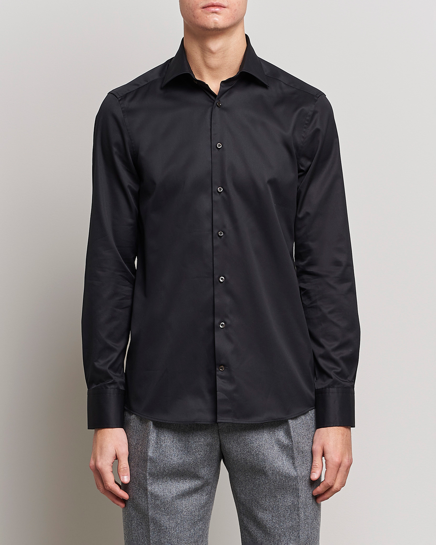 Uomini | Camicie | Stenströms | Slimline Cut Away Shirt Black