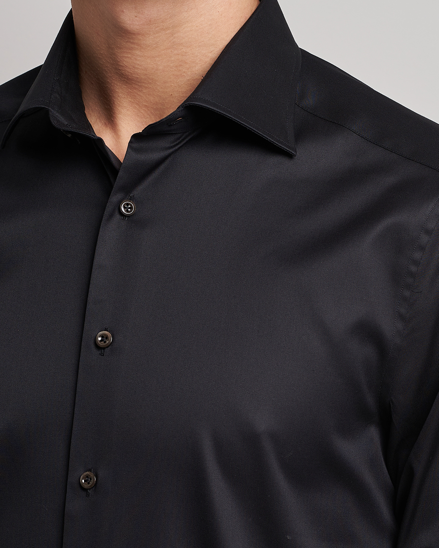 Uomini | Camicie | Stenströms | Slimline Cut Away Shirt Black