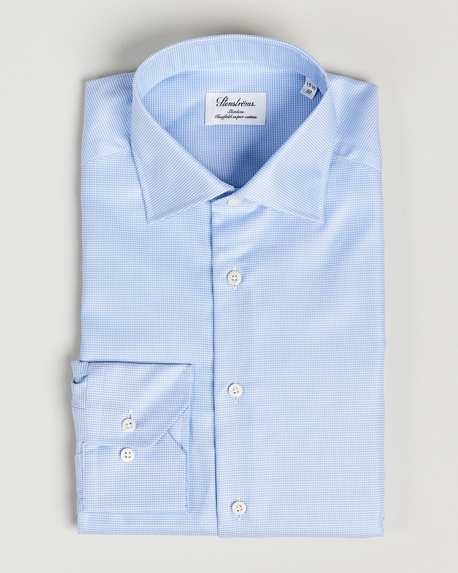 Uomini | Camicie | Stenströms | Slimline Houndstooth Shirt Light Blue
