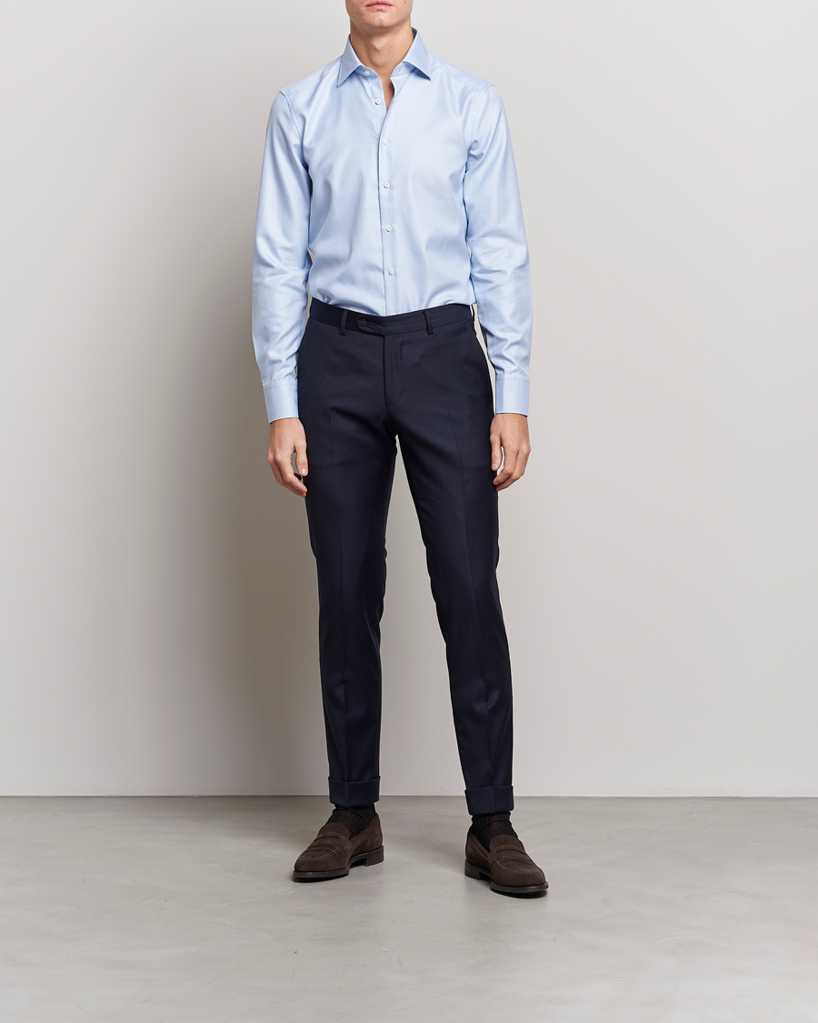 Uomini | Camicie | Stenströms | Slimline Houndstooth Shirt Light Blue