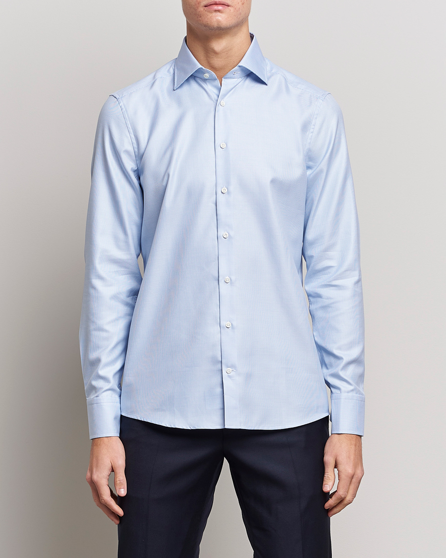 Uomini | Camicie | Stenströms | Slimline Houndstooth Shirt Light Blue