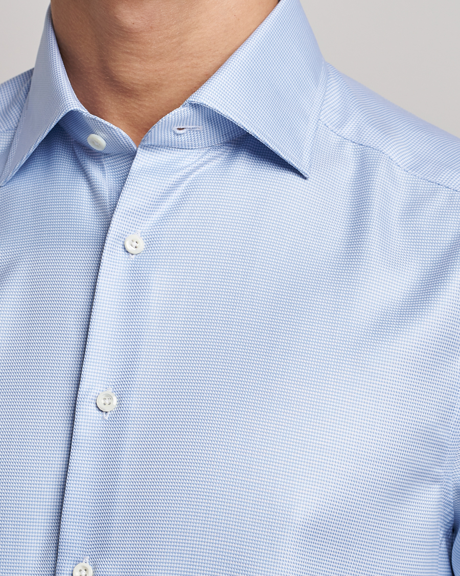 Uomini | Camicie | Stenströms | Slimline Houndstooth Shirt Light Blue