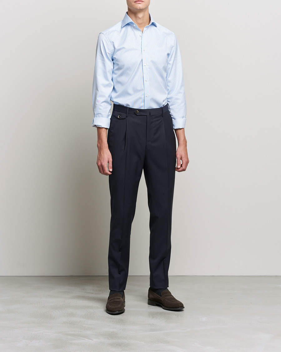 Uomini | Camicie | Stenströms | Slimline Stripe Cut Away Shirt Light Blue