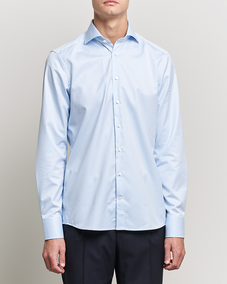 Uomini | Camicie | Stenströms | Slimline Stripe Cut Away Shirt Light Blue