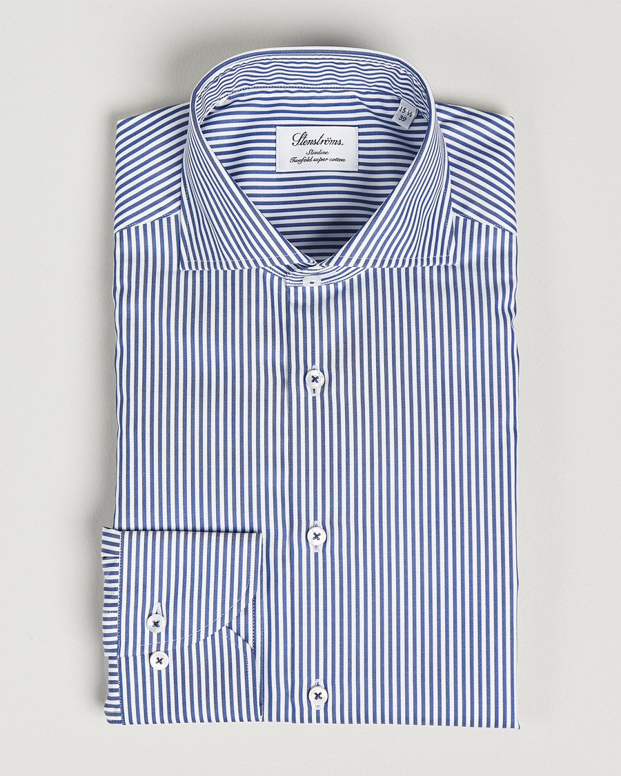 Uomini | Camicie | Stenströms | Slimline Stripe Cut Away Shirt Navy
