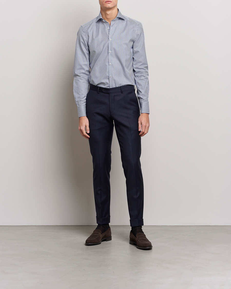 Uomini | Camicie | Stenströms | Slimline Stripe Cut Away Shirt Navy