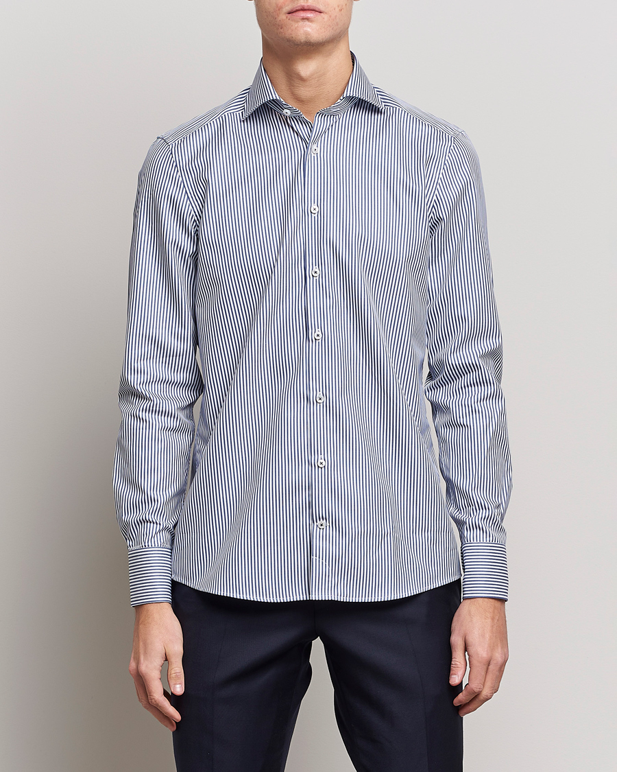 Uomini | Camicie | Stenströms | Slimline Stripe Cut Away Shirt Navy