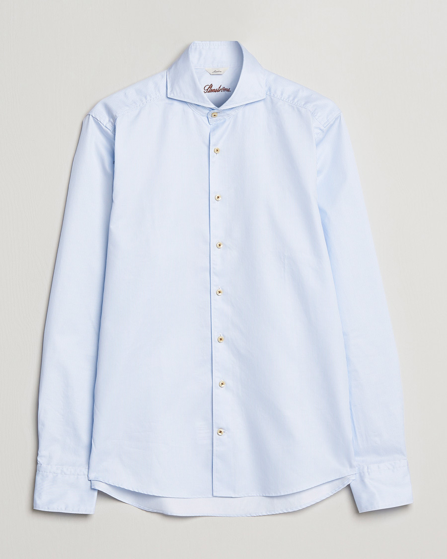 Uomini | Camicie | Stenströms | Slimline Pinstriped Casual Shirt Light Blue