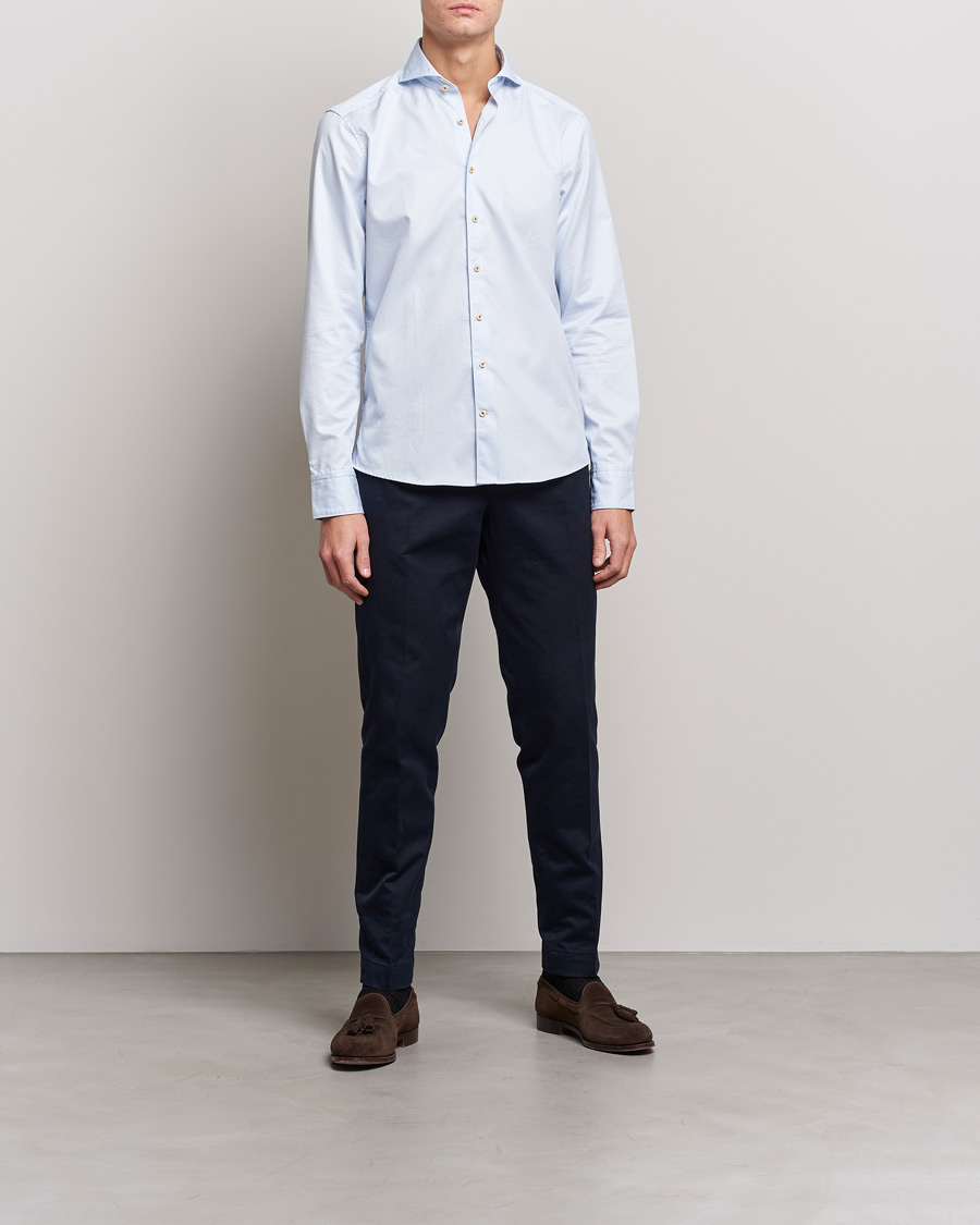Uomini | Camicie | Stenströms | Slimline Pinstriped Casual Shirt Light Blue