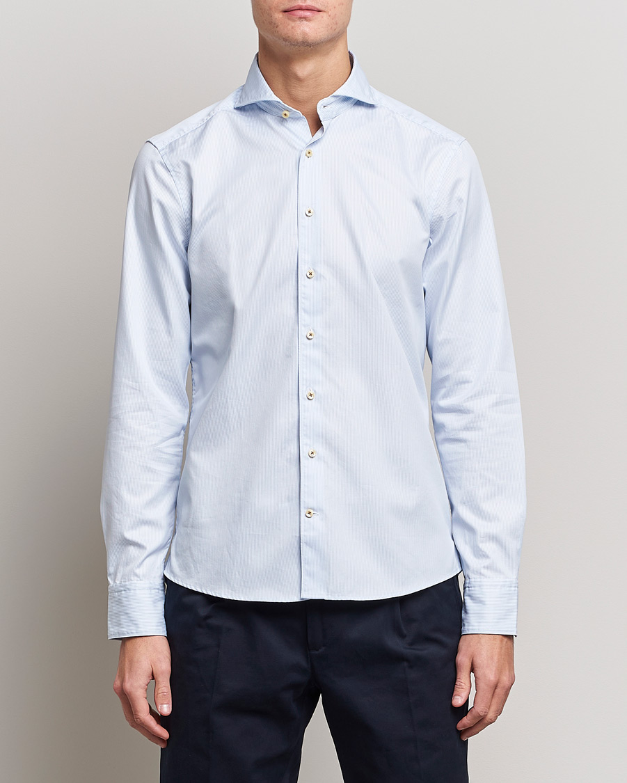 Uomini | Camicie | Stenströms | Slimline Pinstriped Casual Shirt Light Blue