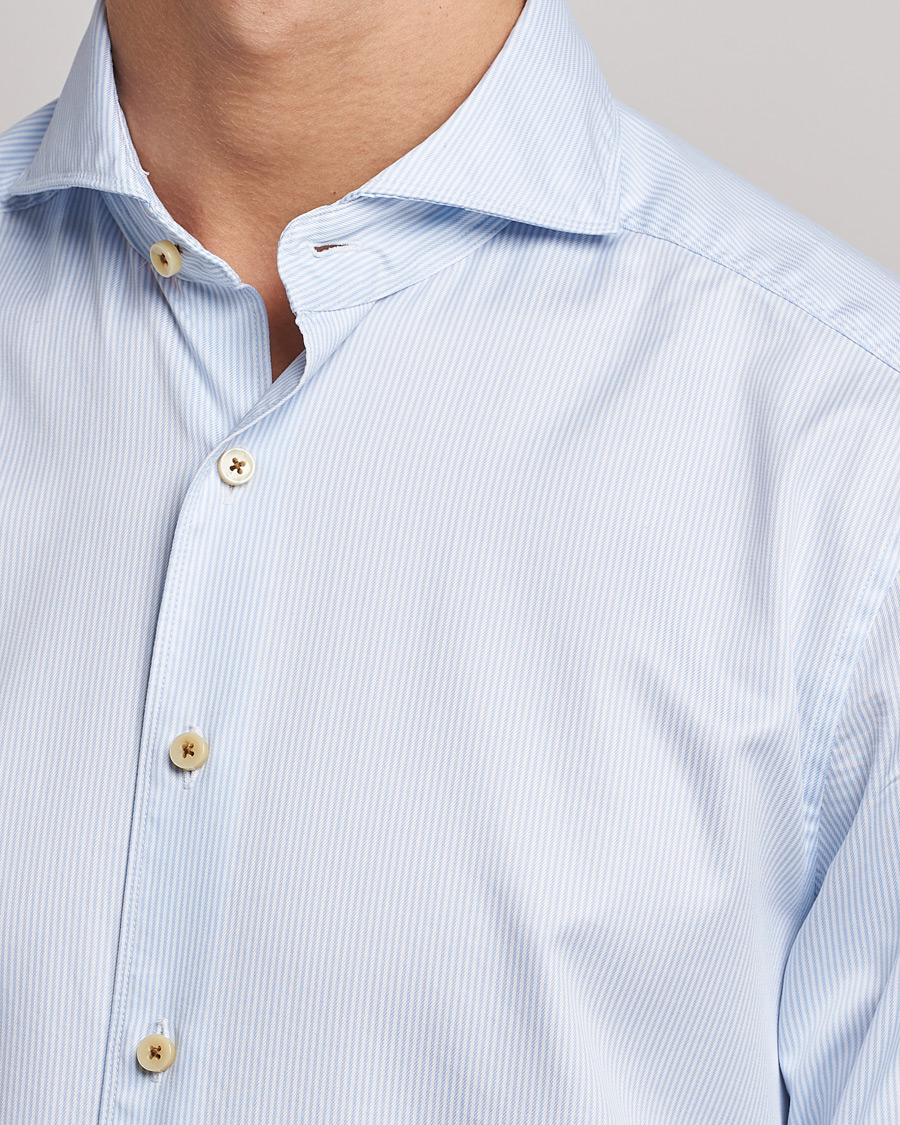 Uomini | Camicie | Stenströms | Slimline Pinstriped Casual Shirt Light Blue