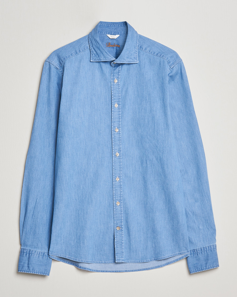 Uomini | Camicie | Stenströms | Slimline Garment Washed Shirt Light Denim