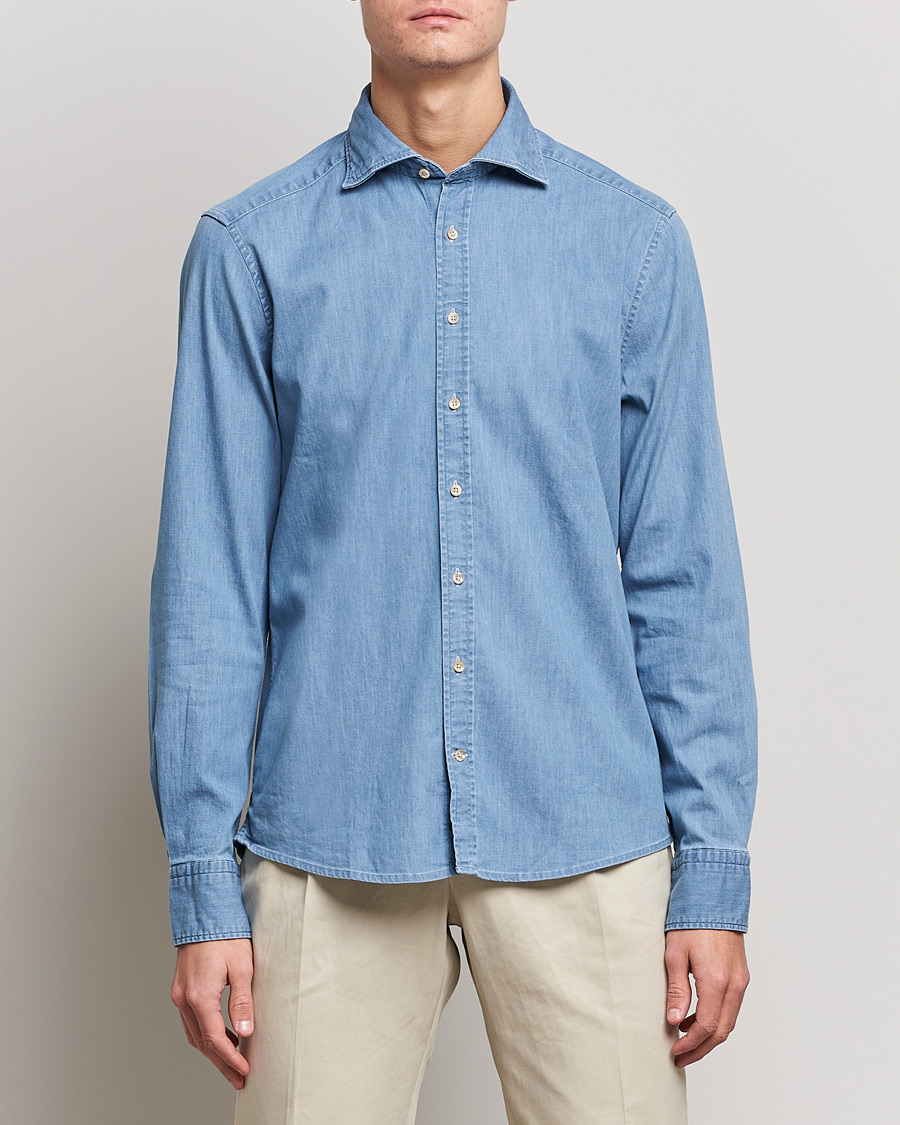 Uomini | Camicie | Stenströms | Slimline Garment Washed Shirt Light Denim