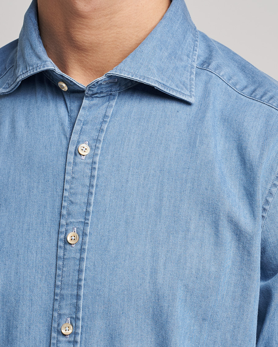 Uomini | Camicie | Stenströms | Slimline Garment Washed Shirt Light Denim