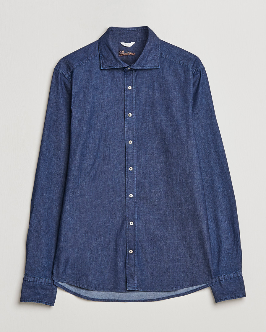 Uomini | Camicie | Stenströms | Slimline Garment Washed Shirt Dark Denim