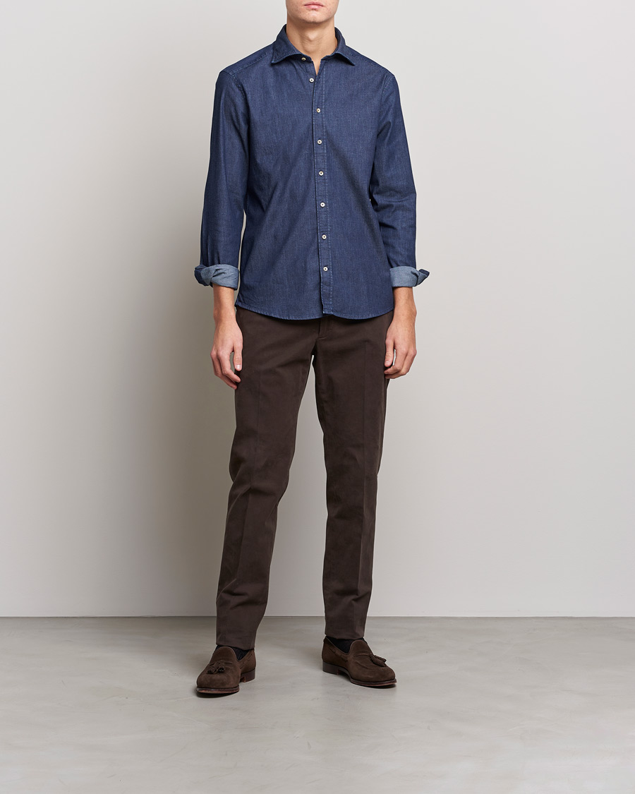 Uomini | Camicie | Stenströms | Slimline Garment Washed Shirt Dark Denim