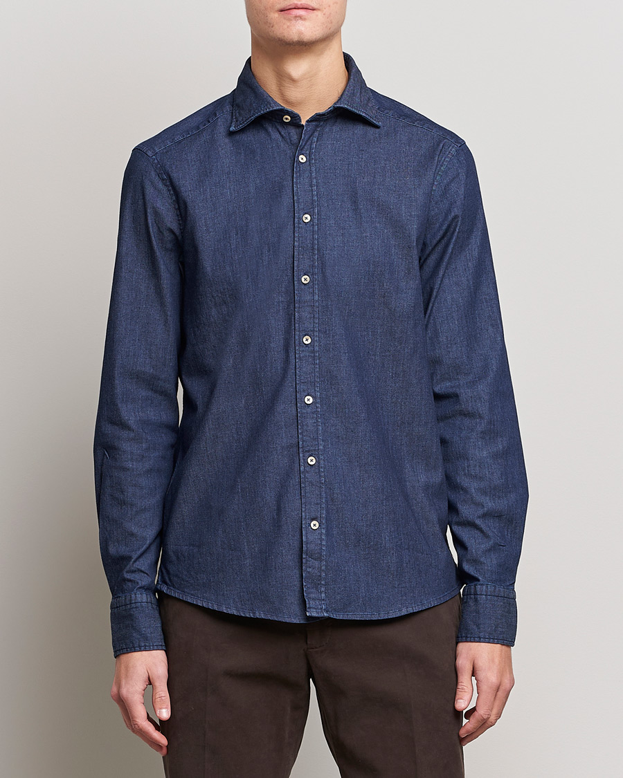 Uomini | Camicie | Stenströms | Slimline Garment Washed Shirt Dark Denim