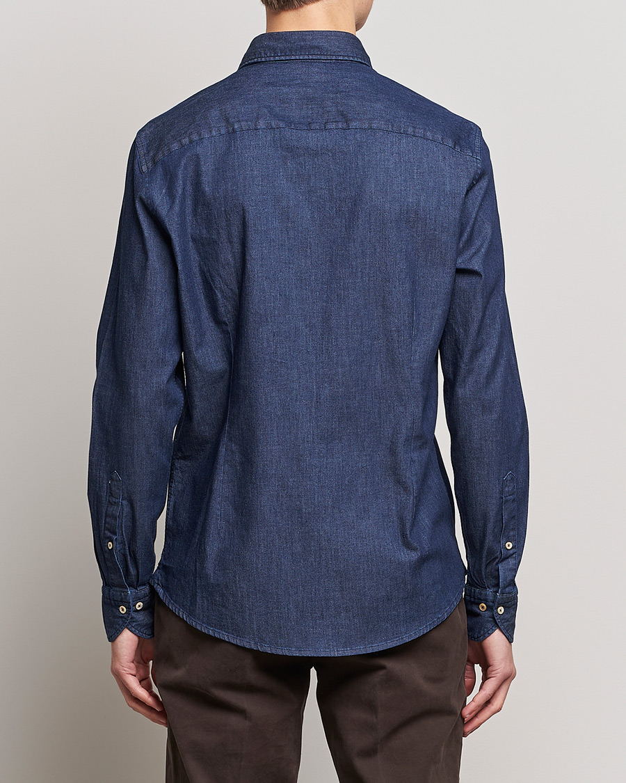 Uomini | Camicie | Stenströms | Slimline Garment Washed Shirt Dark Denim
