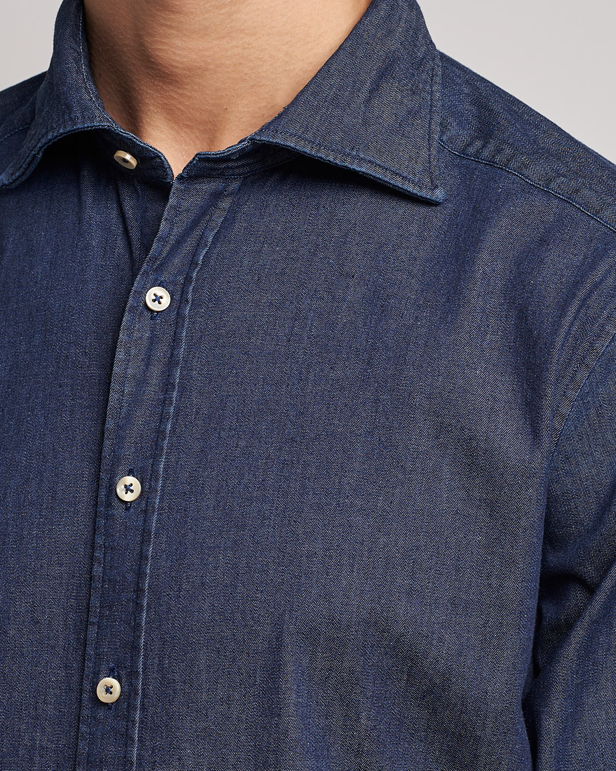 Uomini | Camicie | Stenströms | Slimline Garment Washed Shirt Dark Denim