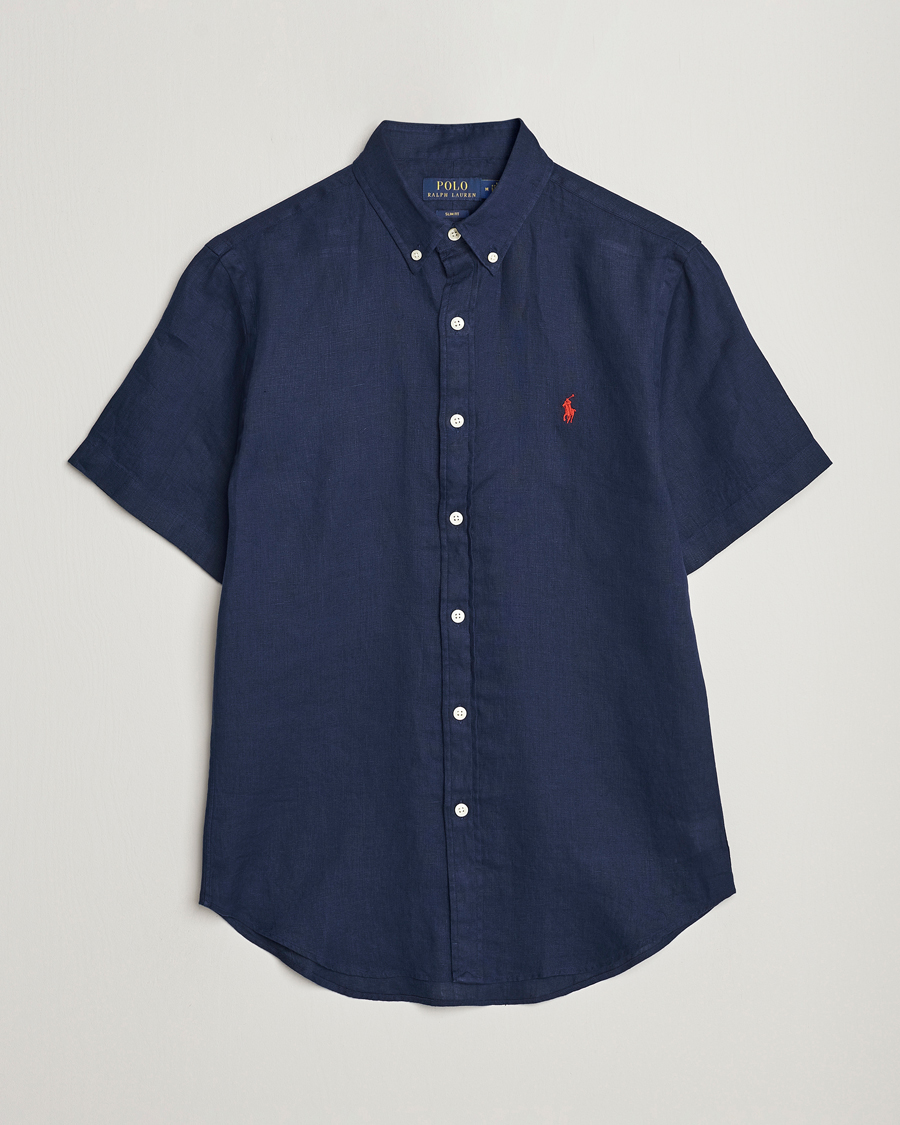 Uomini | Camicie | Polo Ralph Lauren | Slim Fit Linen Short Sleeve Shirt Newport Navy