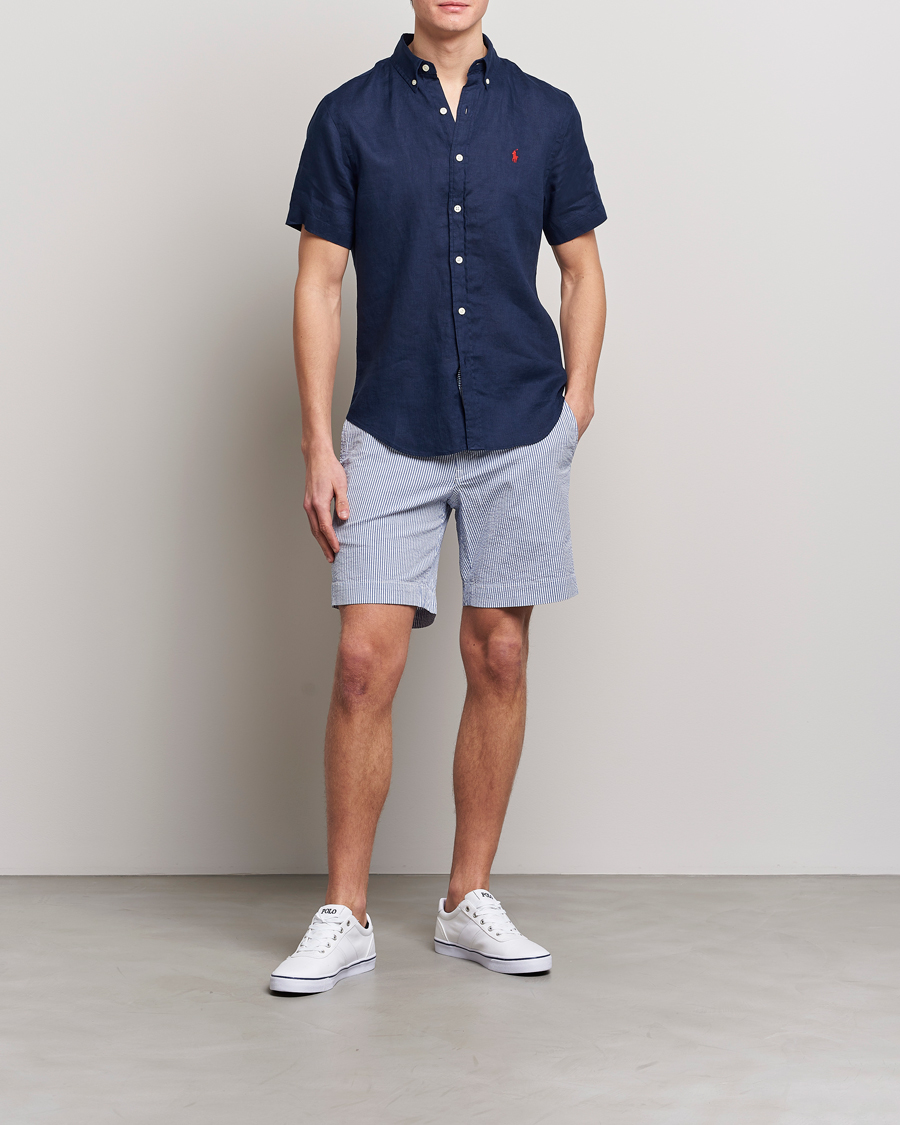Uomini | Camicie | Polo Ralph Lauren | Slim Fit Linen Short Sleeve Shirt Newport Navy