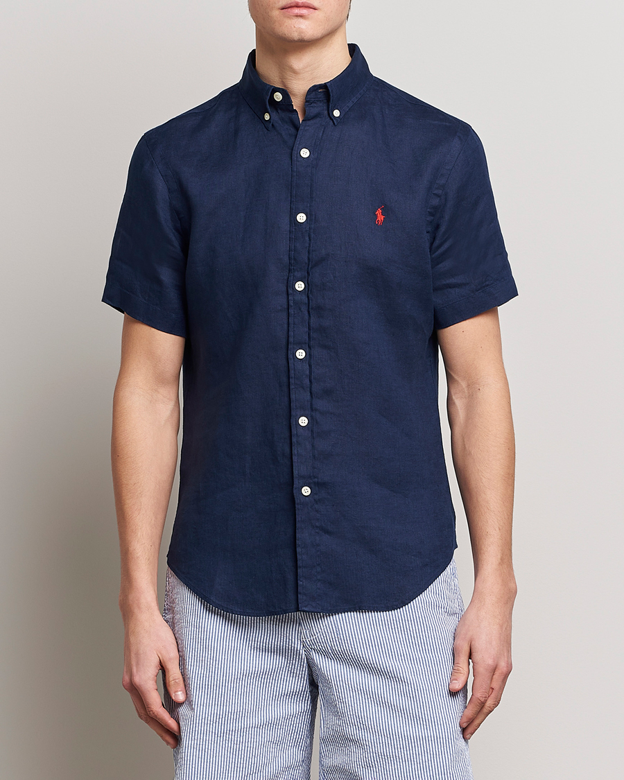 Uomini | Camicie | Polo Ralph Lauren | Slim Fit Linen Short Sleeve Shirt Newport Navy