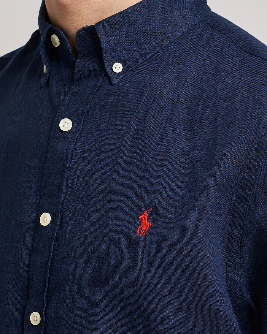 Uomini | Camicie | Polo Ralph Lauren | Slim Fit Linen Short Sleeve Shirt Newport Navy