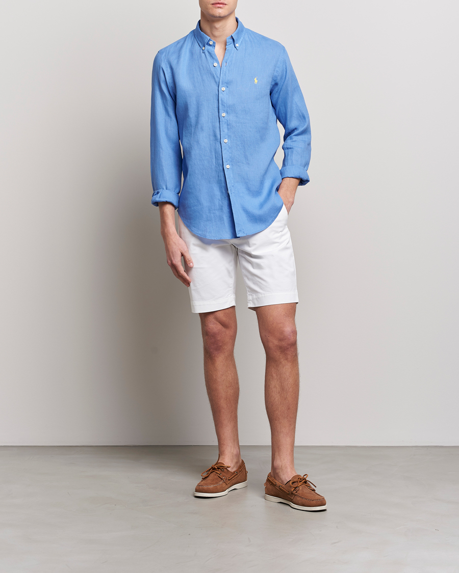 Uomini | Camicie | Polo Ralph Lauren | Slim Fit Linen Button Down Shirt Harbor Island Blue
