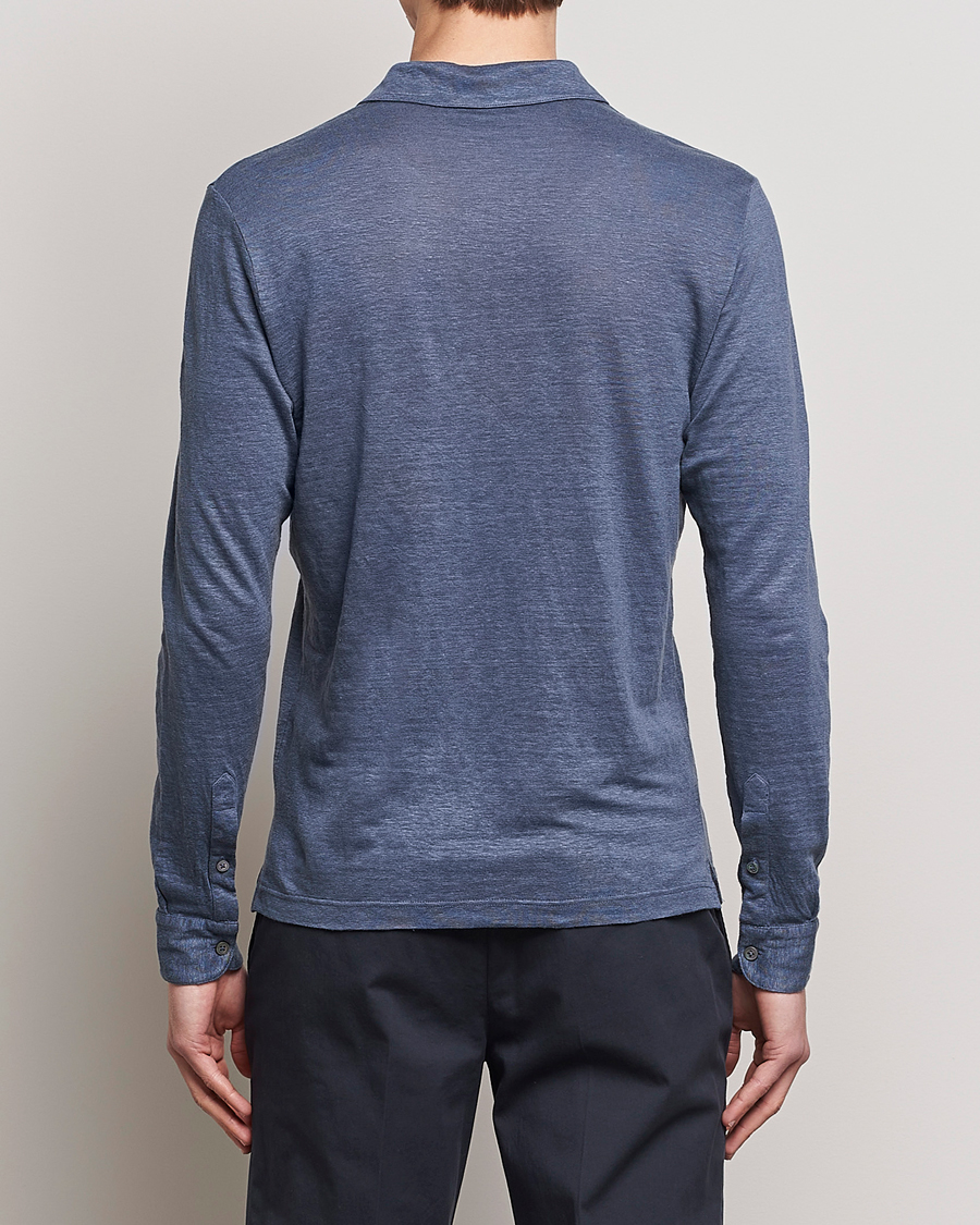 Uomini | Maglieria | Gran Sasso | Washed Linen Long Sleeve Polo Blue Melange
