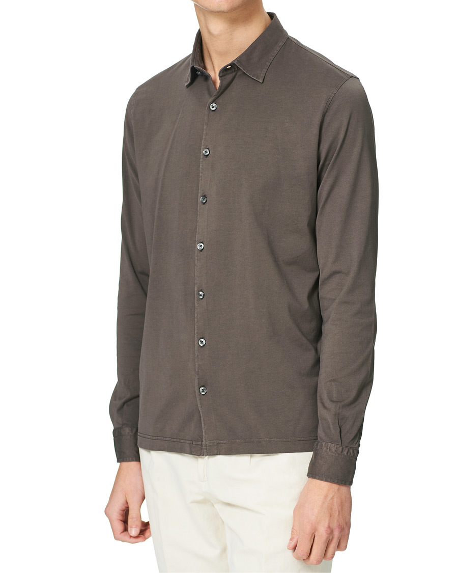 Uomini | Camicie | Gran Sasso | Washed Cotton Jersey Shirt Dark Brown