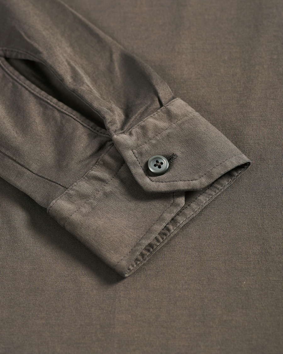 Uomini | Camicie | Gran Sasso | Washed Cotton Jersey Shirt Dark Brown