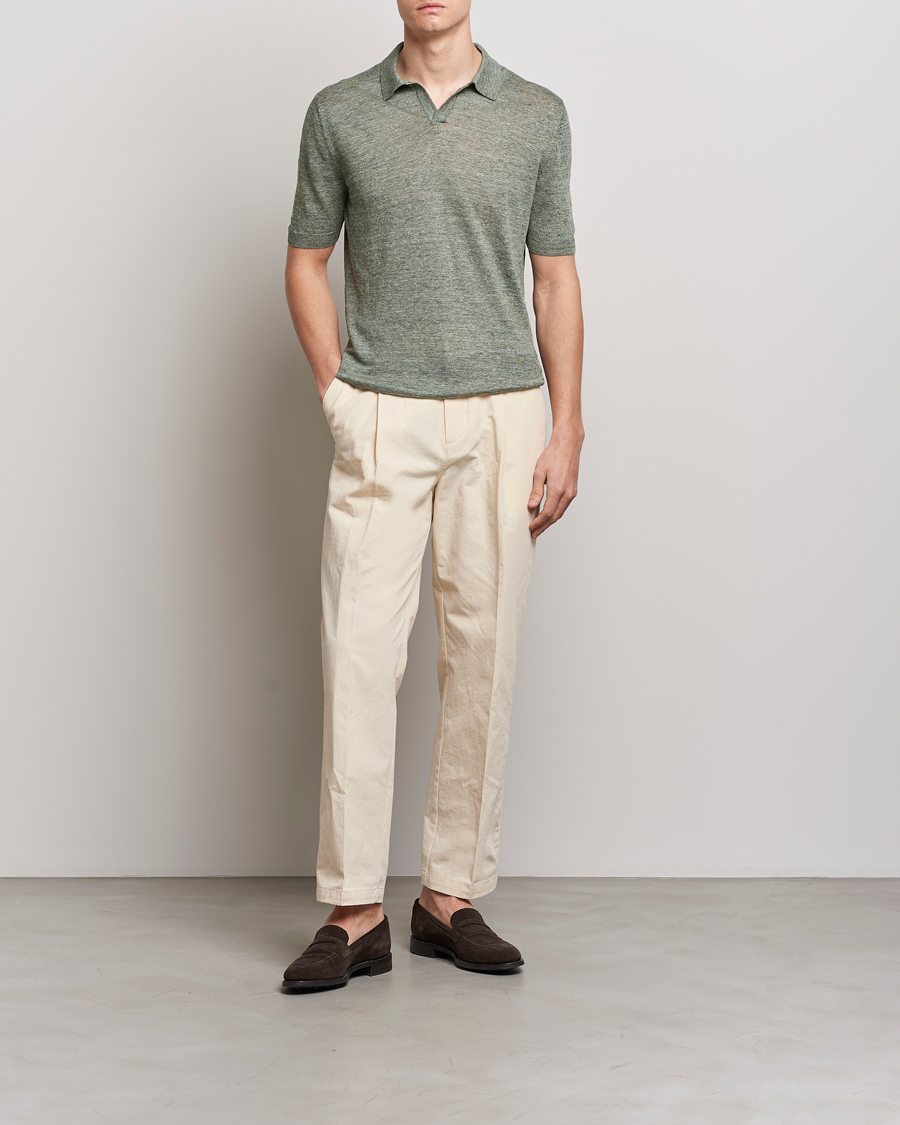 Uomini | Polo | Gran Sasso | Knitted Linen Polo Green