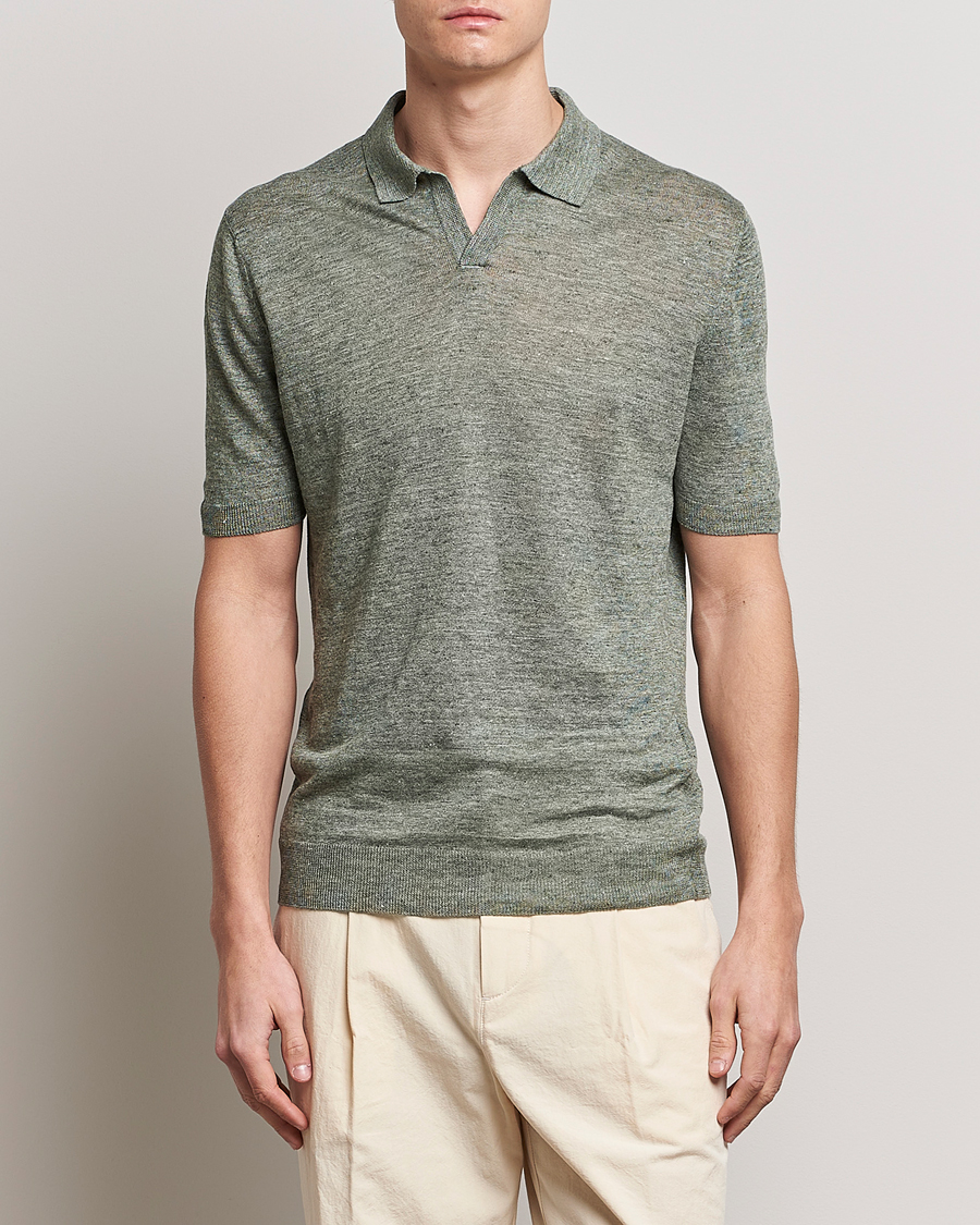 Uomini | Polo | Gran Sasso | Knitted Linen Polo Green