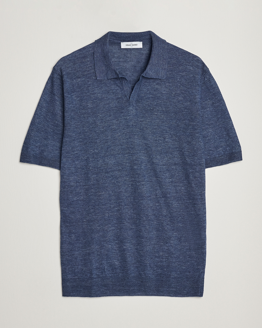 Uomini | Polo | Gran Sasso | Knitted Linen Polo Navy Melange