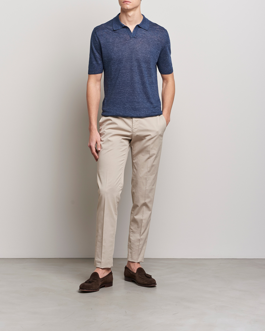 Uomini | Polo | Gran Sasso | Knitted Linen Polo Navy Melange