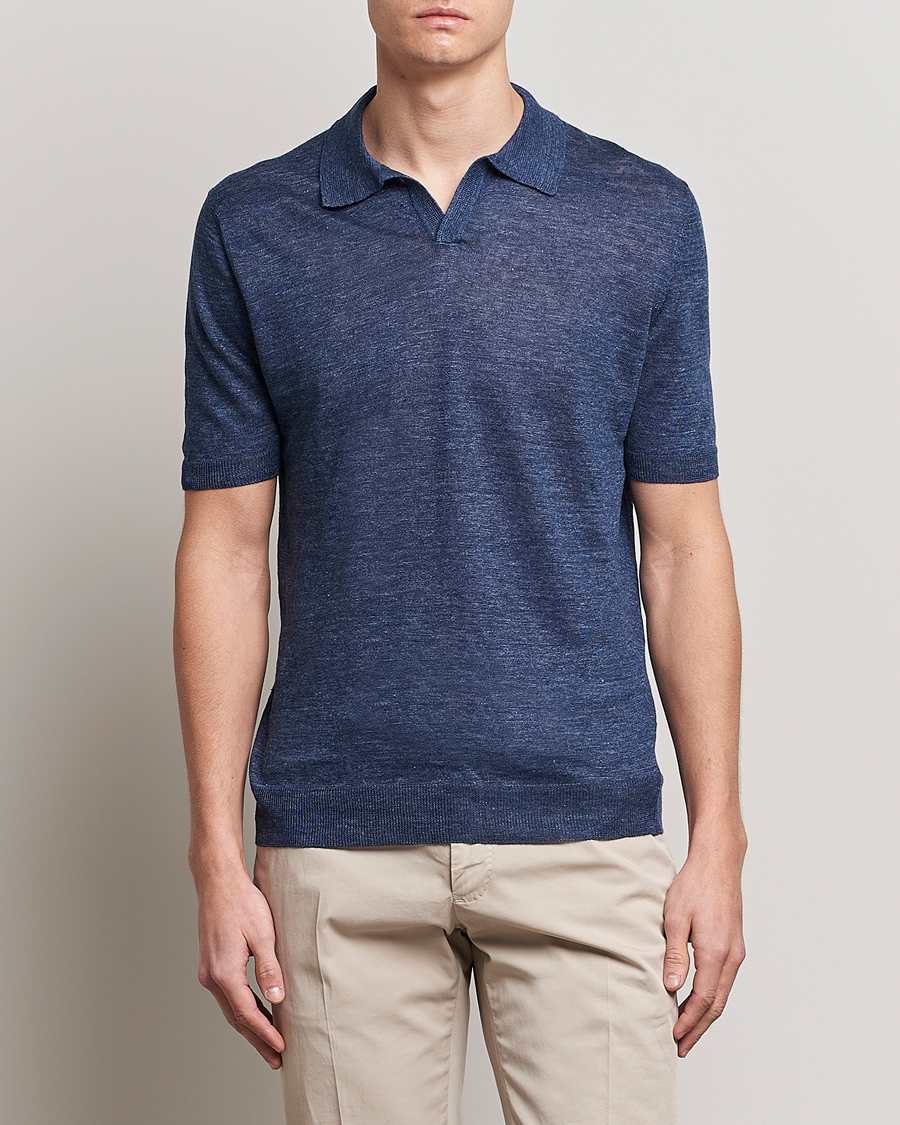 Uomini | Polo | Gran Sasso | Knitted Linen Polo Navy Melange