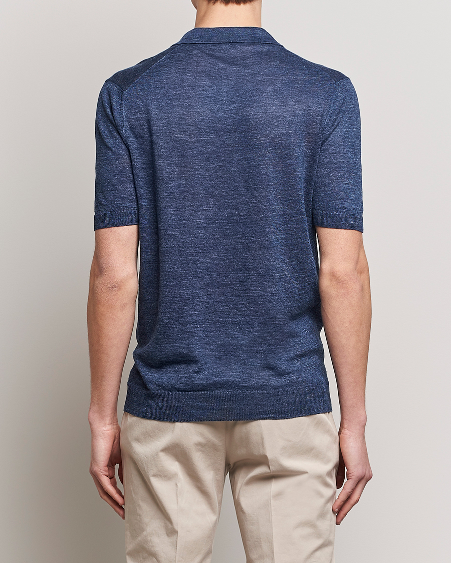 Uomini | Polo | Gran Sasso | Knitted Linen Polo Navy Melange