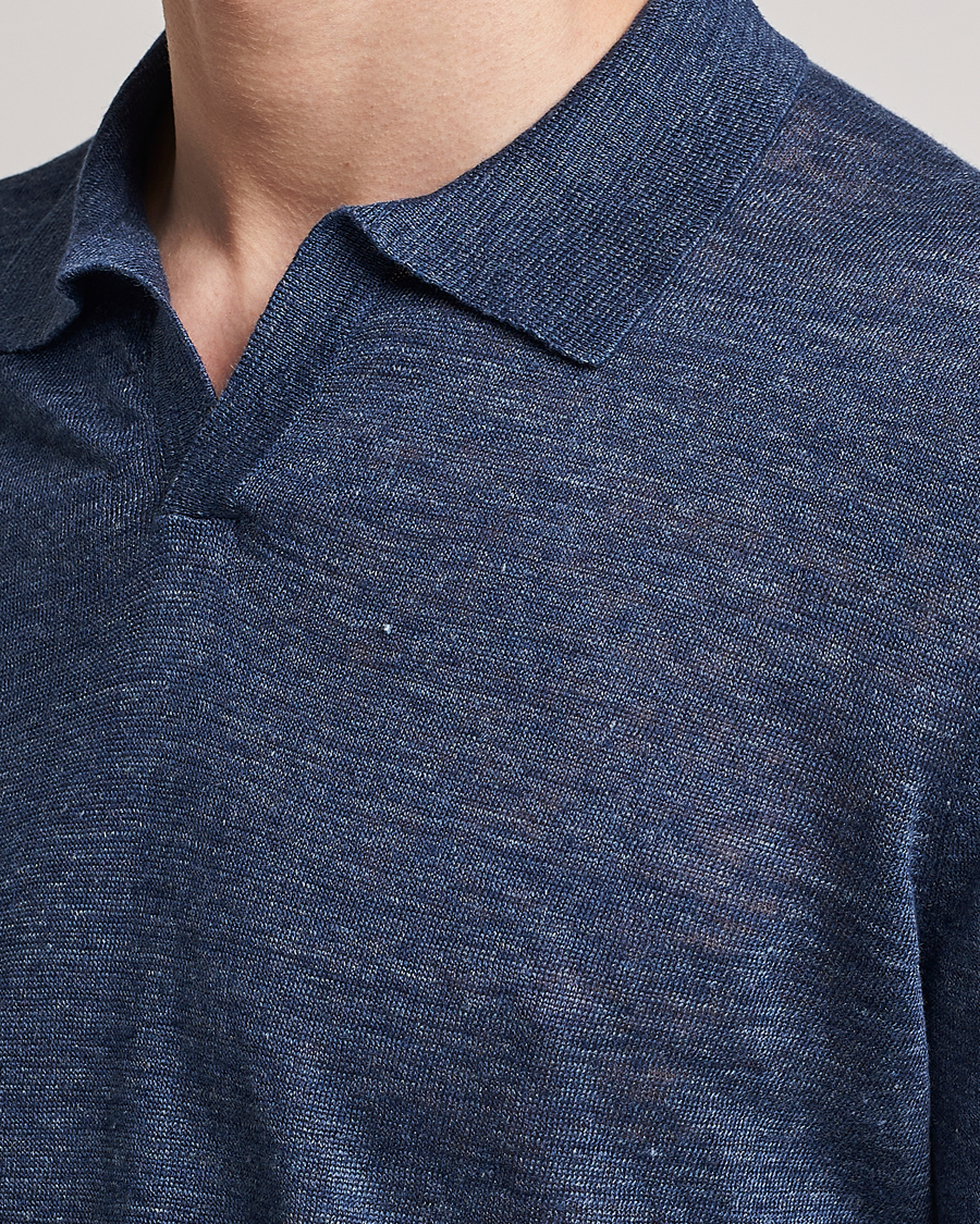 Uomini | Polo | Gran Sasso | Knitted Linen Polo Navy Melange