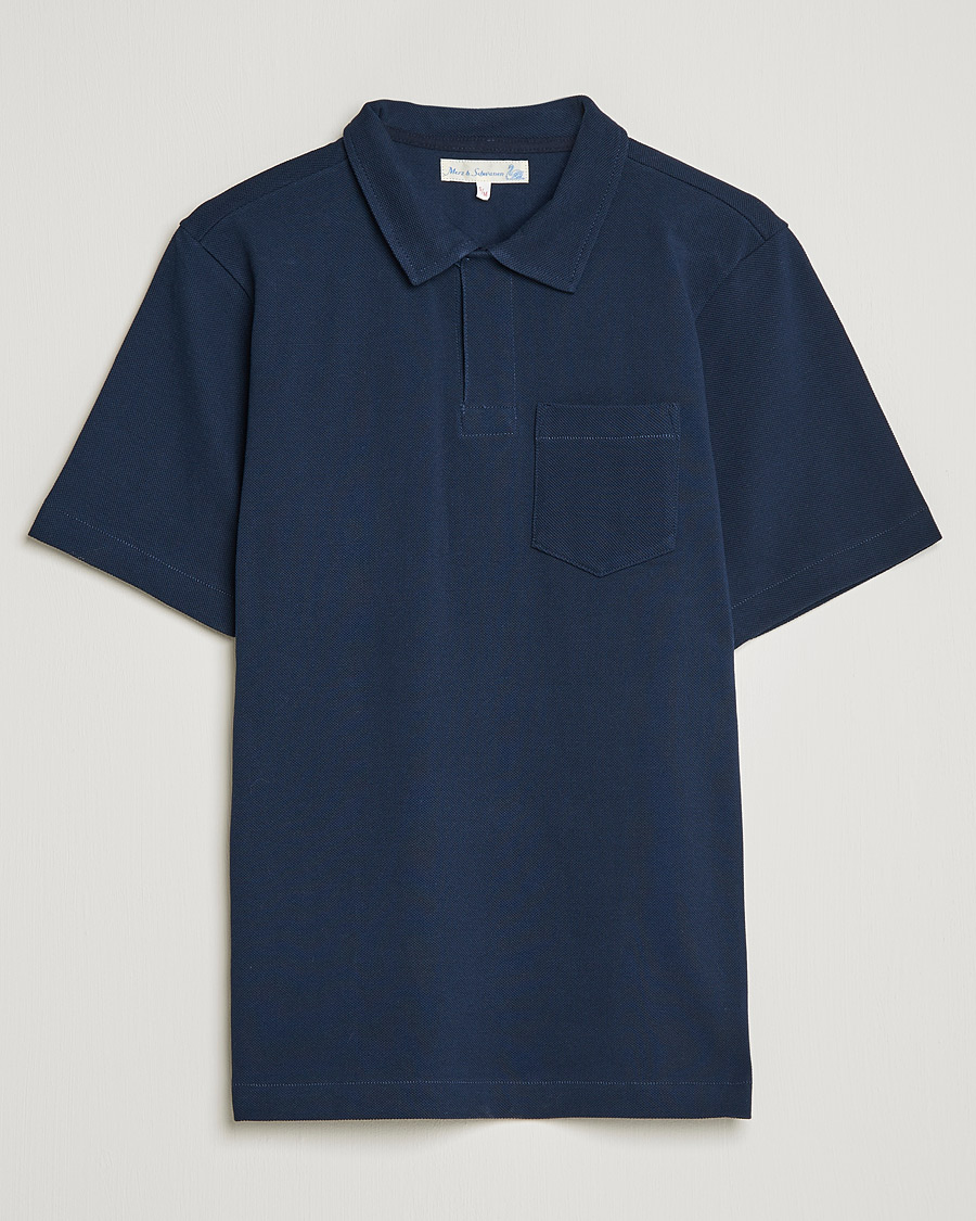 Uomini | Polo | Merz b. Schwanen | Organic Cotton Washed Polo Ink Blue
