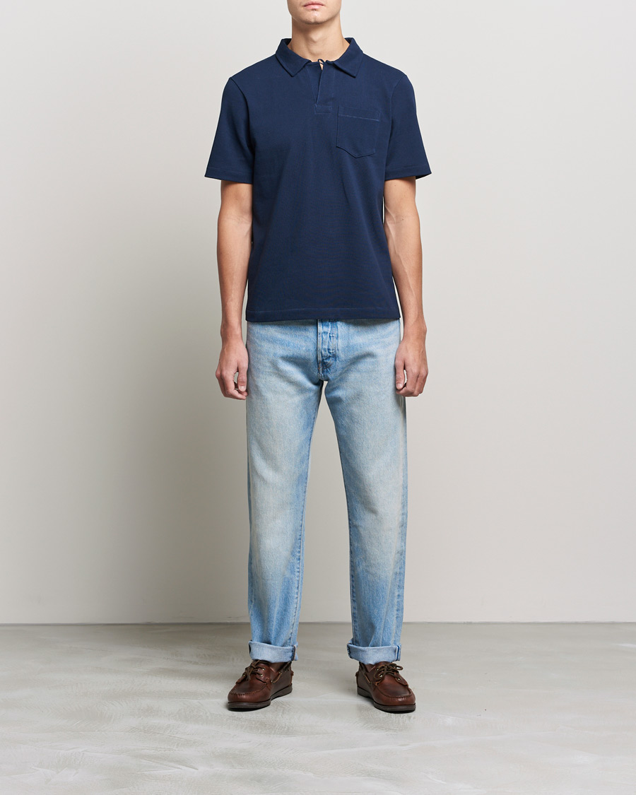 Uomini | Polo | Merz b. Schwanen | Organic Cotton Washed Polo Ink Blue