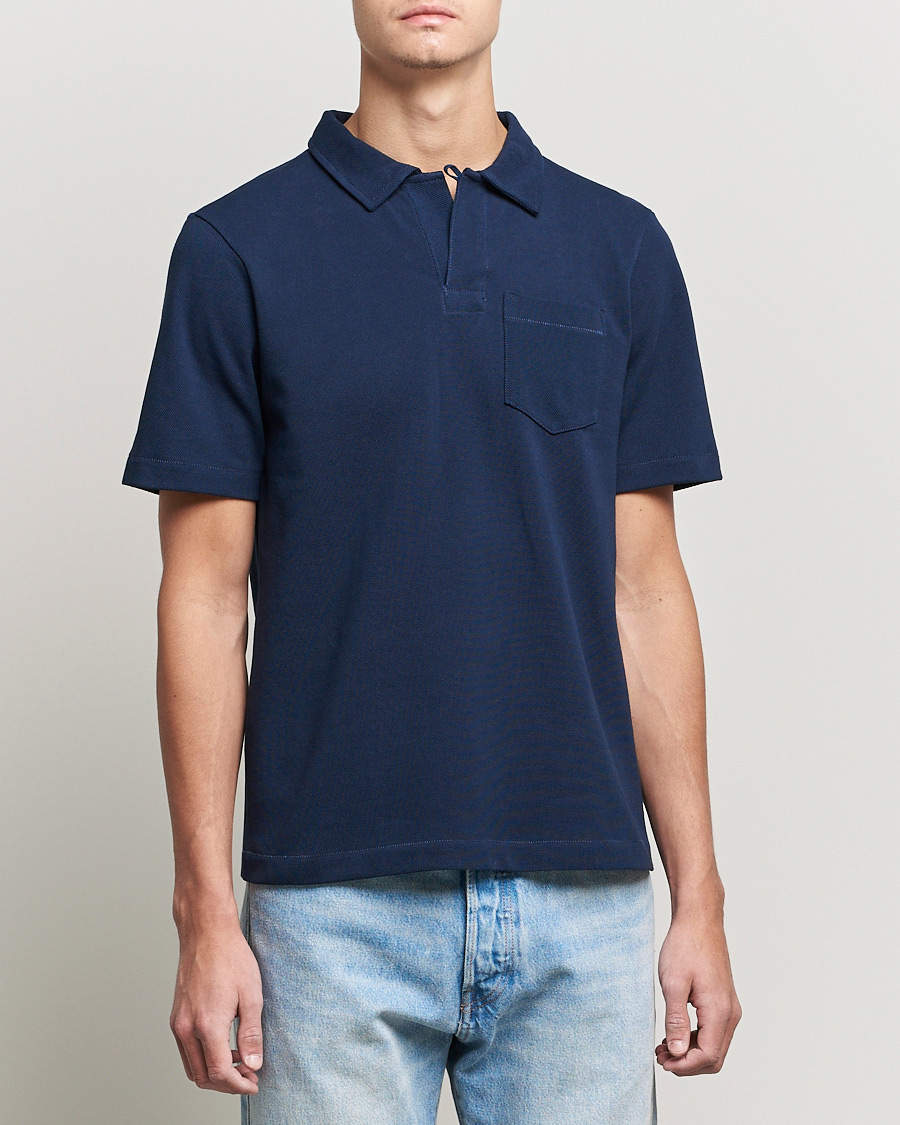 Uomini | Polo | Merz b. Schwanen | Organic Cotton Washed Polo Ink Blue