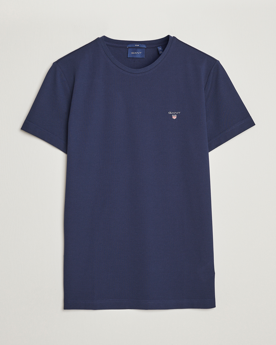 Uomini | T-shirt | GANT | Cotton Pique Crew Neck T-Shirt Evening Blue