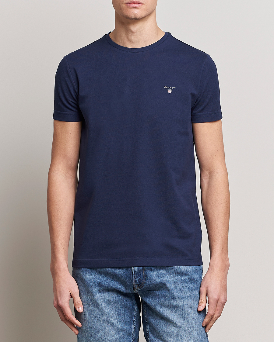 Uomini | T-shirt | GANT | Cotton Pique Crew Neck T-Shirt Evening Blue