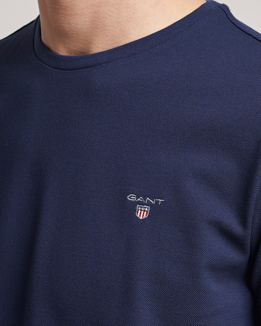 Uomini | T-shirt | GANT | Cotton Pique Crew Neck T-Shirt Evening Blue