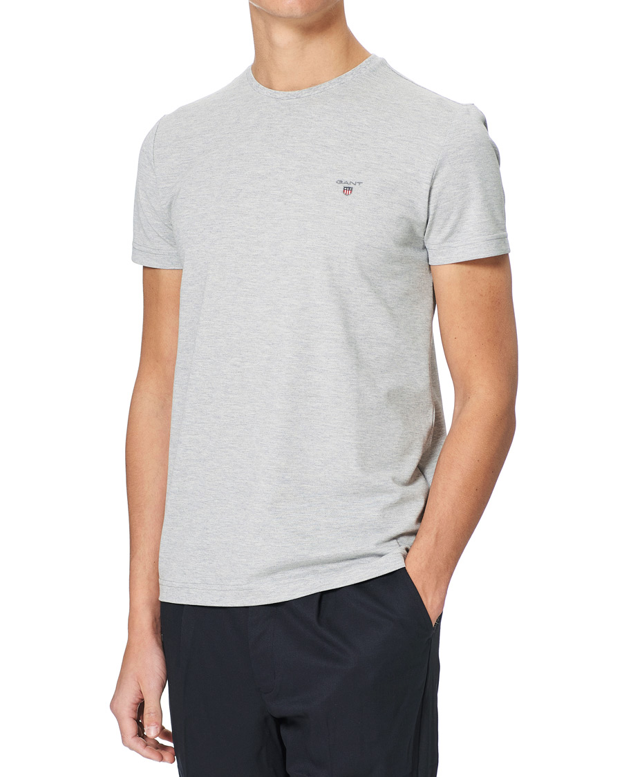 Uomini | T-shirt | GANT | Cotton Pique Crew Neck Tee Grey Melange