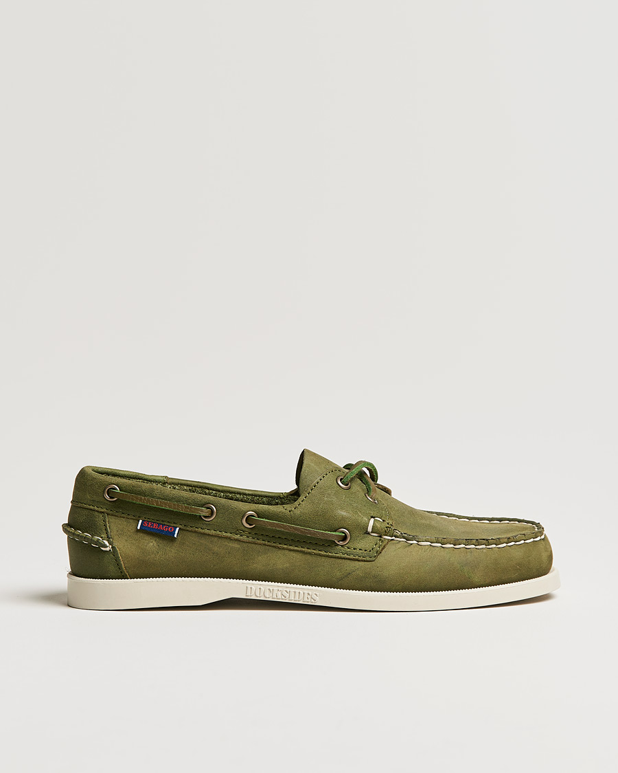 Uomini | Sebago Docksides Nubuck Boat Shoe Green Military | Sebago | Docksides Nubuck Boat Shoe Green Military