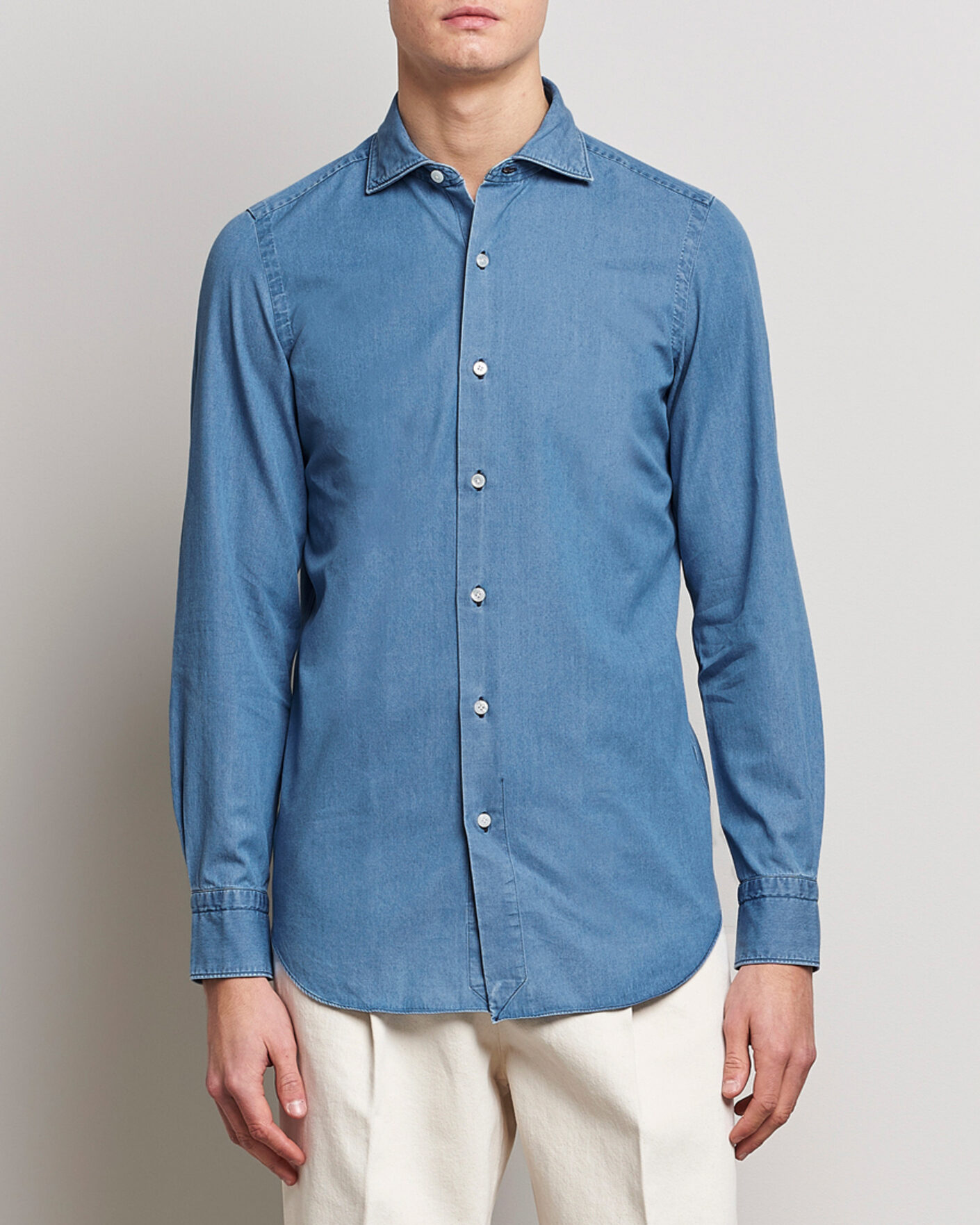 Uomini | Camicie | Finamore Napoli | Milano Slim Denim Shirt Light Indigo