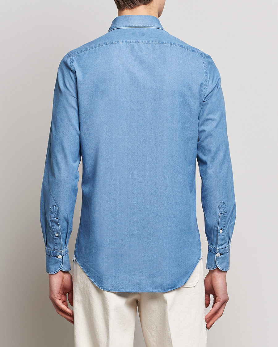 Uomini | Camicie | Finamore Napoli | Milano Slim Denim Shirt Light Indigo